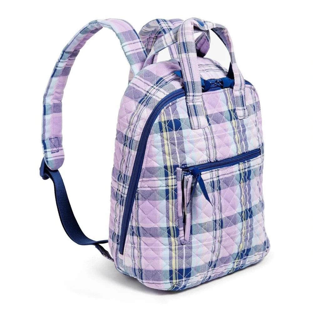 Vera Bradley Cotton Mini‎ Totepack Backpack Amethyst Plaid - Recycled Cotton NWT